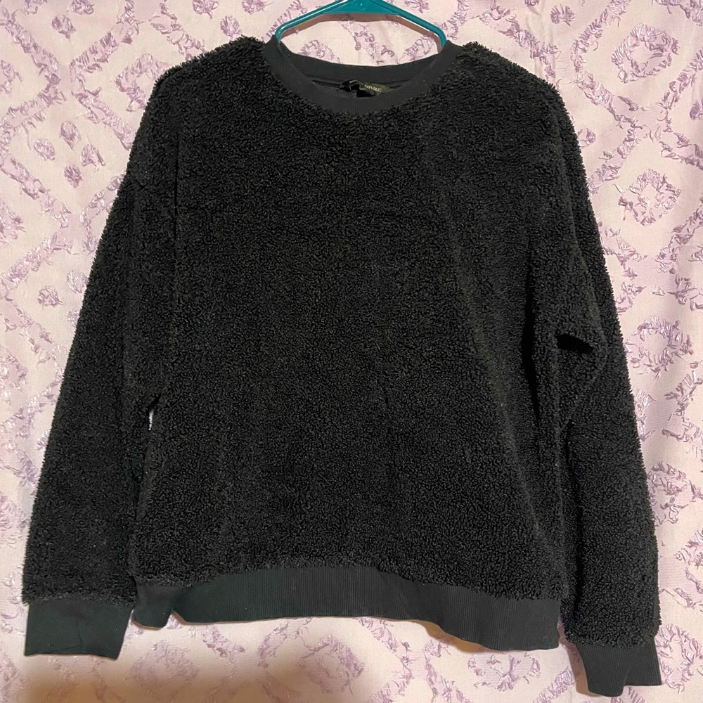 Banana Republic Fuzzy Crewneck, Pullover, Sweatshirt, black teddy, cozy S or M